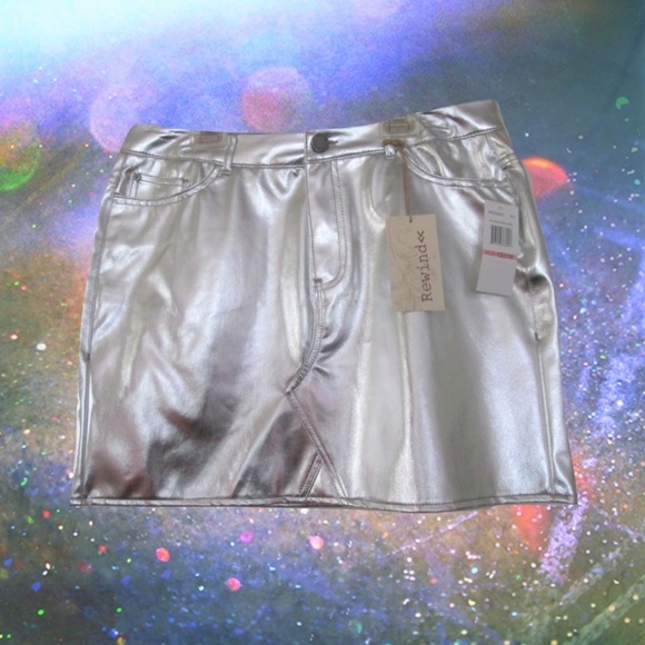 nwt silver metallic plus size mini skirt large 13 - Picture 1 of 4